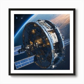 Blue Space Station In Space From Top (8) Art Print