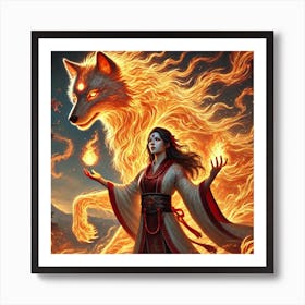 Priestess Kaida Yang Fire Wolf Art Print