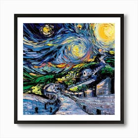 Pop Culture Painting Van Gogh Starry Night The Great Wall (1) Art Print