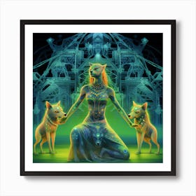 Woman With Three Wolves 1 Art Print