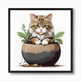 Cat In A Pot Canvas Art Art Print
