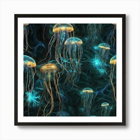 Bioluminescent Jellyfish Abstract Fractal Patternin The Jungle By Jacob Lawrence And Francis Pi 987961941 Art Print