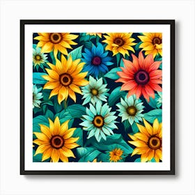 Sun Flowers In Multiple Colors 2 Art Print