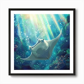 A Manta Ray Swims In The Ocean Art Print