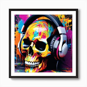 Skull With Headphones 37 Art Print