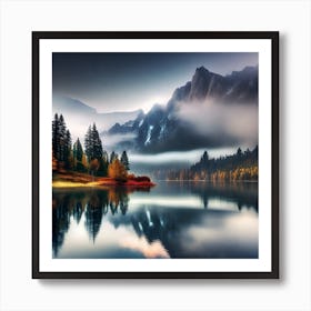 Misty Mountain Lake Art Print