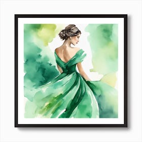 Watercolor Of A Woman In A Green Dress 1 Art Print