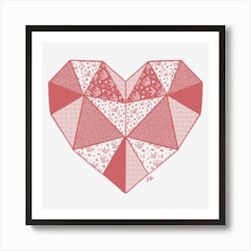 Floral Patchwork Fabric Heart Pink Art Print