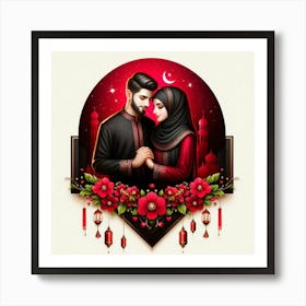 Muslim Couple In Hijab Art Print