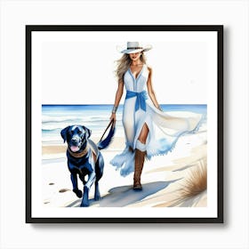 Coastal Cowgirl on Beach with Dog 3 Art Print