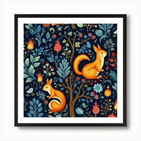 Seamless Pattern With Squirrels Art Print