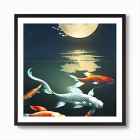 Koi Fish In The Moonlight Art Print