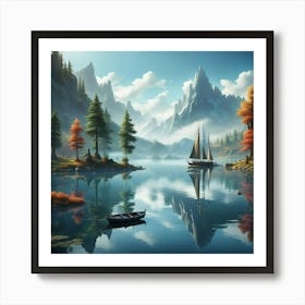 Lake With A Boat Art Print