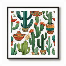 Mexican Cactus Pattern 29 Art Print