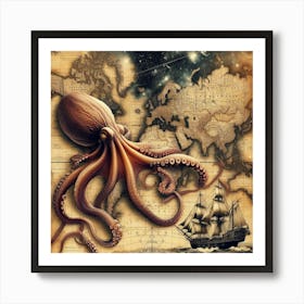 Octopus On The Map 1 Art Print