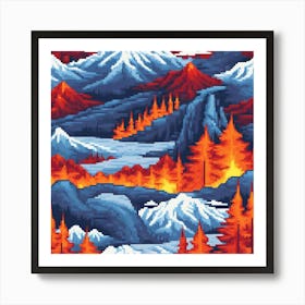 Fire In The Mountains, A Landscape , Fire And Ice Coexist Representing The Balance Of Facing And Overcoming Adversitie Art Print