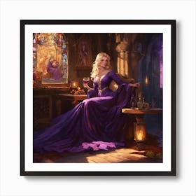 Middle Aged Old Countess Blonde Medieval In A Room Art Print