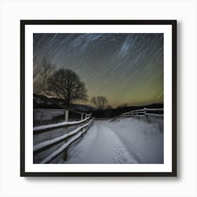 Star Trails Over A Snowy Path Art Print