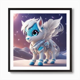 A Super Cute Chibi Zodiac Horse, In The Universe, With Snowwhite Shiny Fur, Happy Smile, Happy Smile (1) 1 Art Print