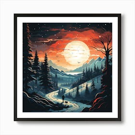 Sunset In The Forest for Christmas Art Print