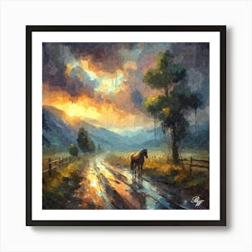 Abstract Oil Texture Lonely Dirt Road 6 Art Print