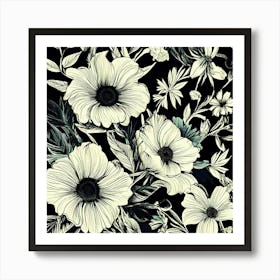 Black And White Flowers Art Print