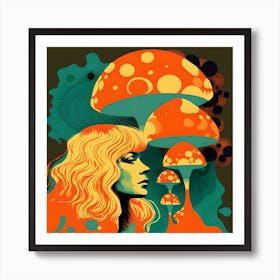 Retro trippy mushroom girl Art Print