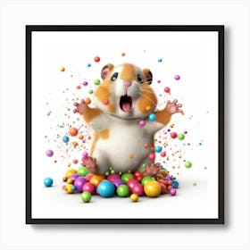 Cute Hamster With Colorful Balls Art Print