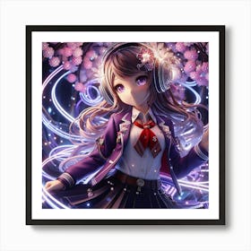 Anime Girl With Headphones 1 Art Print