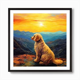 Golden Retriever At Sunset Art Print