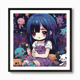 Anime Girl With Teddy Bears Art Print