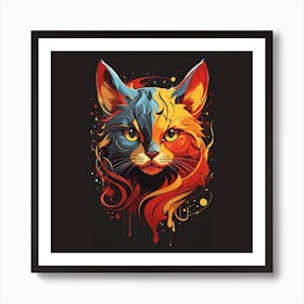 Beautiful cat with fiery colors Art Print