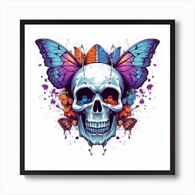Skull With Butterflies Art Print