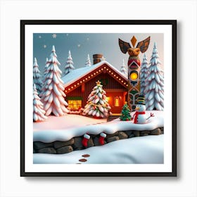 Christmas House In The Snow 1 Art Print