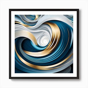 Abstract Blue And Gold Swirls, vector art Art Print