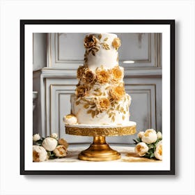 Gold And White Wedding Cake Art Print