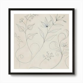 Elegant Botanical Line Art Wall Print A Graceful Depiction Of Nature S Beauty Through Minimalist Line Art, Perfect For Bringing A Touch Of Serenity And Elegance To Any Space Art Print Art Print