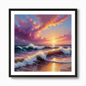 Sunset On The Beach paintings art print 1 Art Print