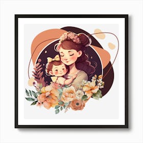 Mom And Baby Clipart.Mother's Day. The perfect gift. The special gift. A distinctive work of art that expresses love and affection for the mother. Give it as a gift to the mother.4 Art Print