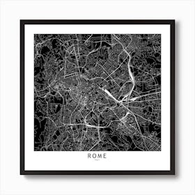 Rome Black And White Map Square Art Print