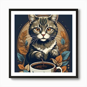 Cat Drinking Coffee Art Print