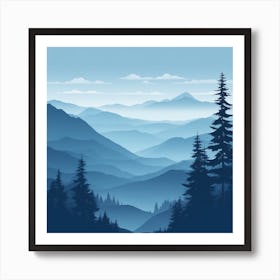 Misty mountains background in blue tone 74 Art Print