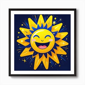 Lovely smiling sun on a blue gradient background 1 Art Print