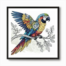 Line Art parrot 3 Art Print