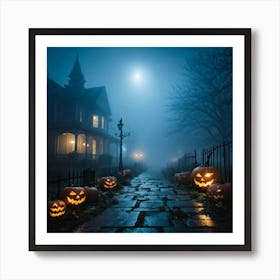 Haunting Halloween Greetings On A Misty Night (2) 2 Art Print