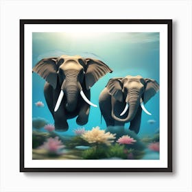 SWIMING ELEPHANTS Art Print