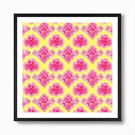 Pink And Yellow Floral Pattern Art Print