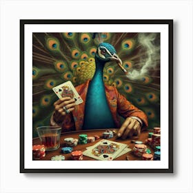Peacock Playing Poker 1 Art Print