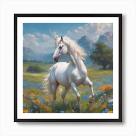 Unicorn In The Meadow Art Print