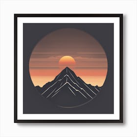 A Minimalist Silhouette Of A Mountain Range With A Rising Sun In The Background Art Print